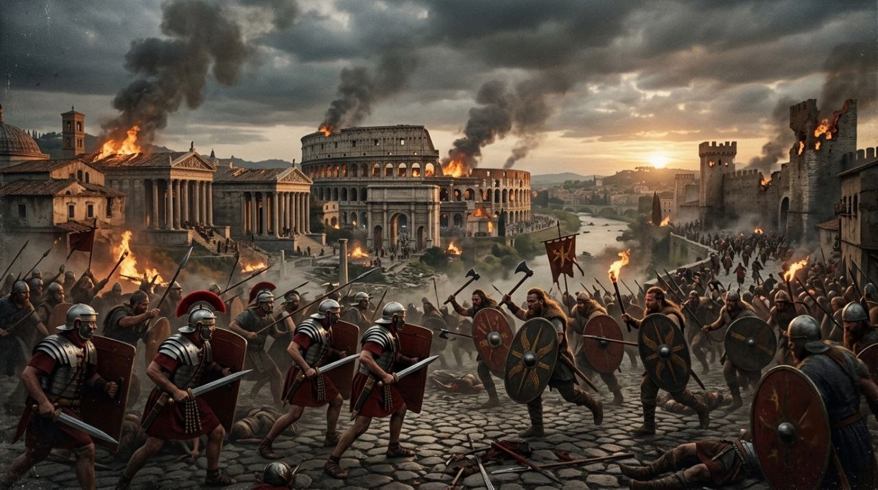 Lire la suite à propos de l’article La Chute de l&rsquo;Empire Romain : Comment la Plus Grande Puissance de l&rsquo;Antiquité s&rsquo;est Effondrée 🏛️