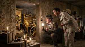 Lire la suite à propos de l’article La Découverte de la Tombe de Toutânkhamon : L&rsquo;Exploit d&rsquo;Howard Carter et la Légende de la Malédiction des Pharaons 🏺