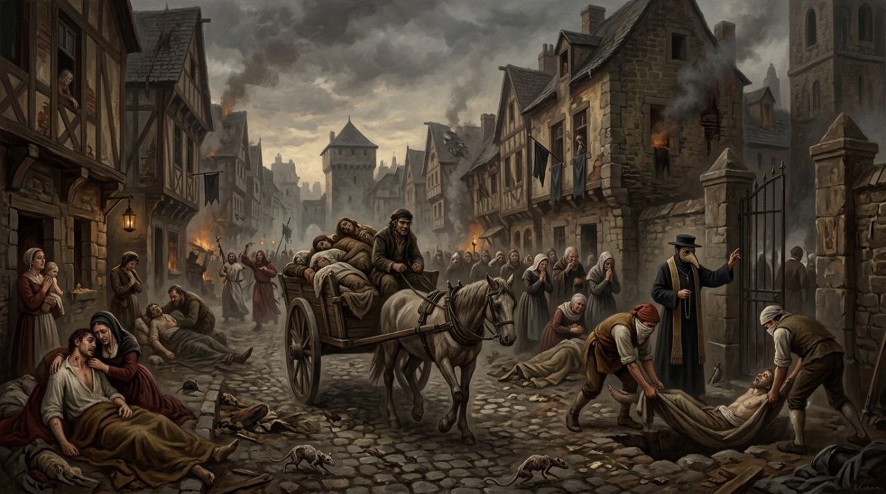 Lire la suite à propos de l’article La Peste Noire : Le Fléau Qui a Décimé l&rsquo;Europe et Bouleversé le Cours de l&rsquo;Histoire 💀